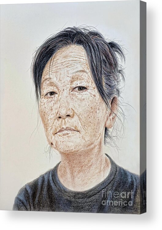 Portrait Acrylic Print featuring the mixed media Portrait of a Chinese Woman with a Mole on Her Chin by Jim Fitzpatrick