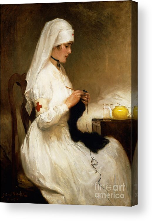 Portrait Acrylic Print featuring the painting Portrait of a Nurse from the Red Cross by Gabriel Emile Niscolet