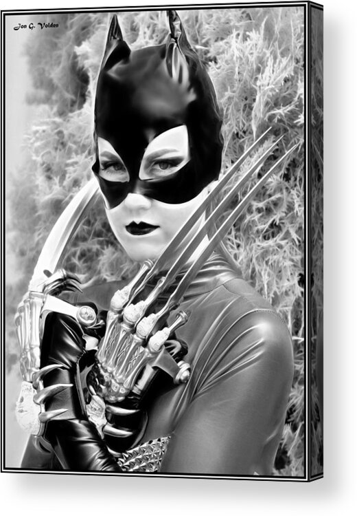 Fantasy Acrylic Print featuring the painting Portrait of a Retro Cat Lady by Jon Volden