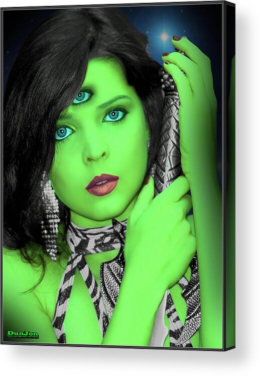 Fantasy Acrylic Print featuring the painting Portrait Of An Alien Girl by Jon Volden