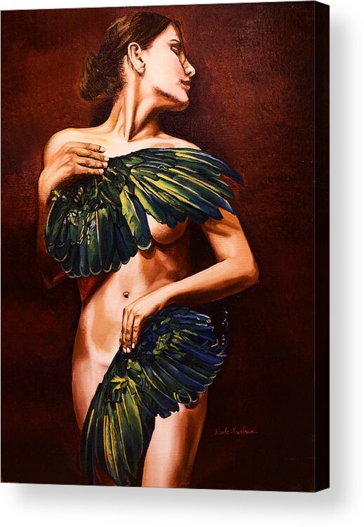 Woman Acrylic Print featuring the painting Protection by Nicole MARBAISE