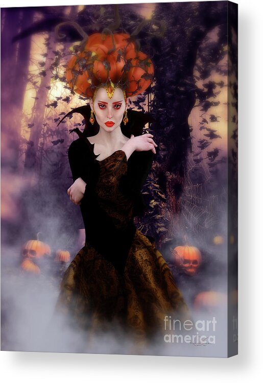 Pumpkin Witch Acrylic Print featuring the digital art Pumpkin Witch by Shanina Conway