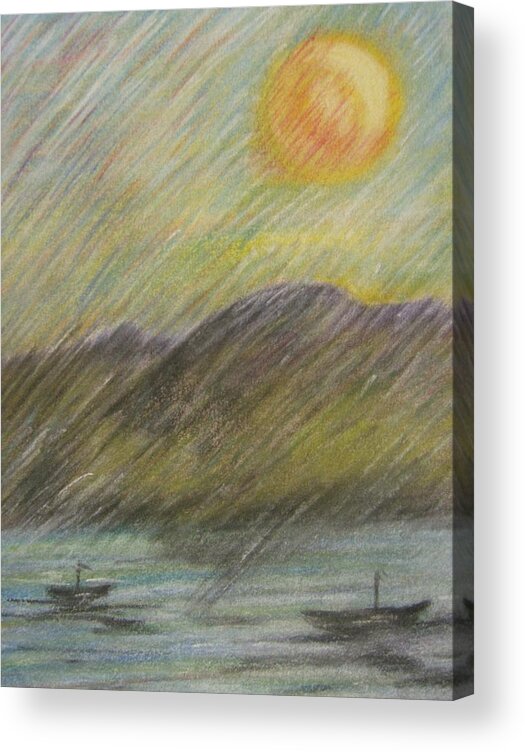 Sun Acrylic Print featuring the pastel Purple Mountains by Leslie Manley