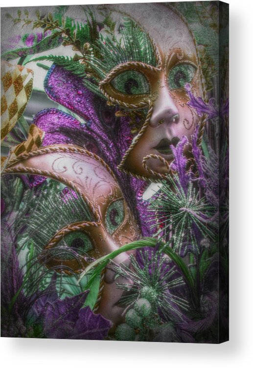 Masks Acrylic Print featuring the mixed media Purple Twins by Amanda Eberly