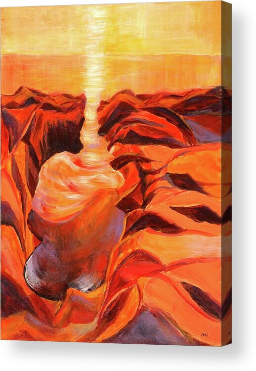 Abstract Acrylic Print featuring the painting Quiet Eruption by Miki Sion