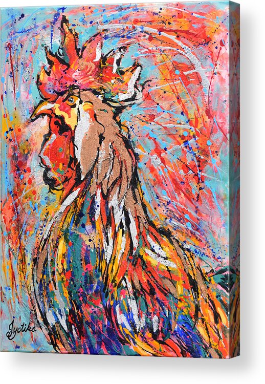 Rooster Acrylic Print featuring the painting Red Crown Rooster by Jyotika Shroff
