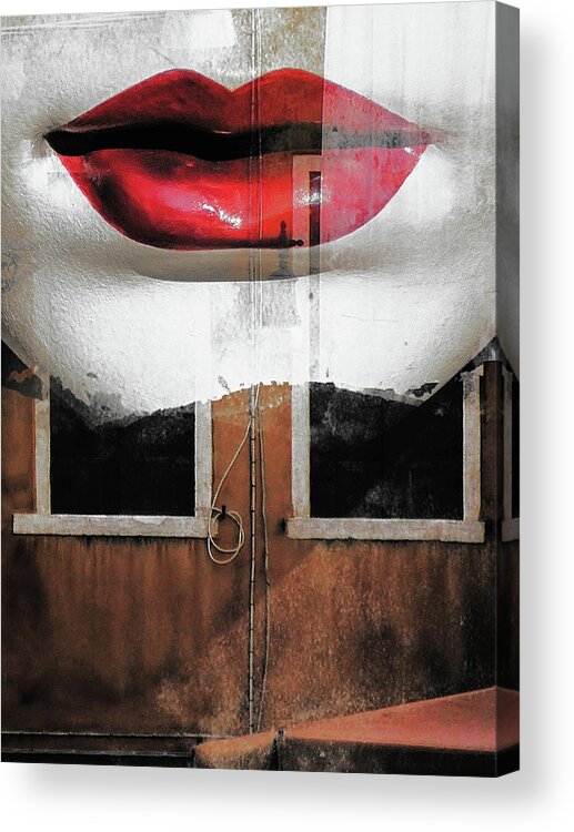 Lips Acrylic Print featuring the photograph Red lips and old windows by Gabi Hampe