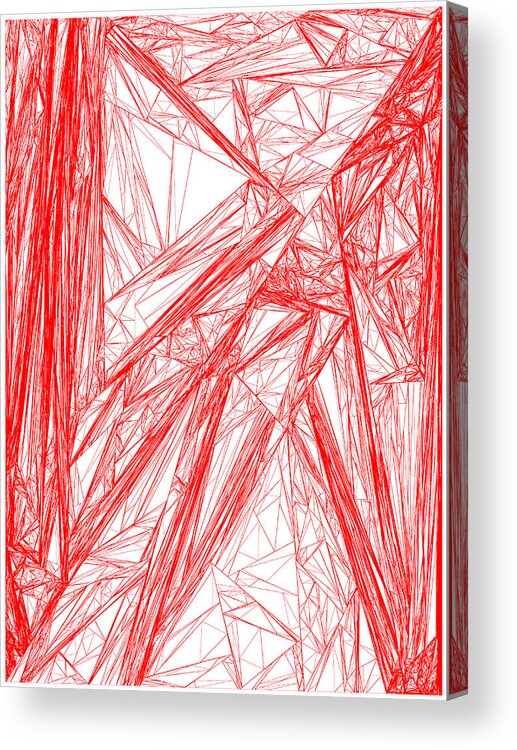 Rithmart Red Abstract Nested Triangles Recursion Recursive Iterative Nature White Background Lines Shades Drawing Trees Rocks Stones Landscape Organic Growth Crystal Branches Wood Cave Acrylic Print featuring the digital art Red.282 by Gareth Lewis