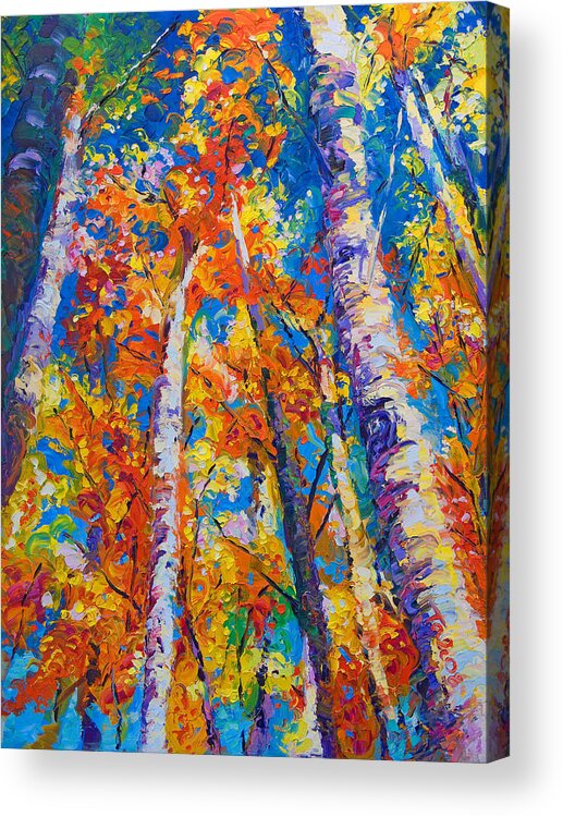 Impresssionist Acrylic Print featuring the painting Redemption - fall birch and aspen by Talya Johnson