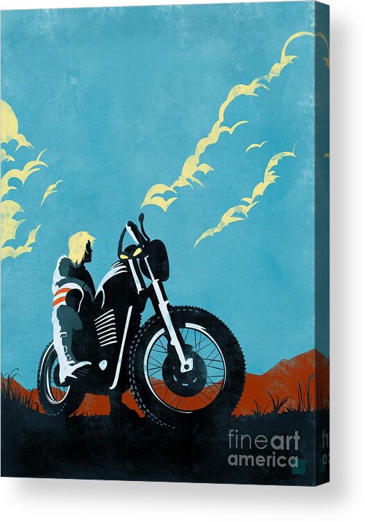 Caferacer Acrylic Print featuring the painting Retro scrambler motorbike by Sassan Filsoof