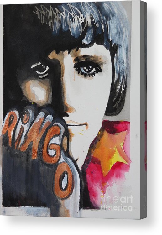 Acrylic And Watercolor Painting Acrylic Print featuring the painting Ringo Starr 05 by Chrisann Ellis