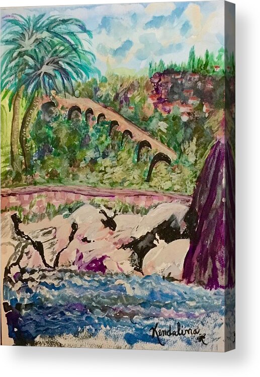 Roman Ruins Acrylic Print featuring the painting Roman Ruins in Liguria, Italy by Kenlynn Schroeder