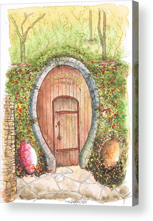 Rombauer Vineyard Acrylic Print featuring the painting Rombauer Vineyard entrance door, California by Carlos G Groppa
