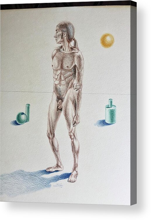 Male Acrylic Print featuring the drawing Ron, the Model by Dale Turner