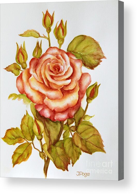 Rose Acrylic Print featuring the painting Rose for my Mom by Inese Poga