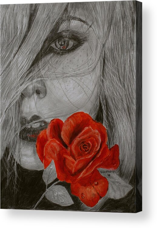 Woman Acrylic Print featuring the painting Rose Kisses by Quwatha Valentine