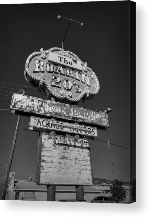 The Roaring 20s Acrylic Print featuring the photograph Route 66 - The Roaring 20's 001 BW by Lance Vaughn