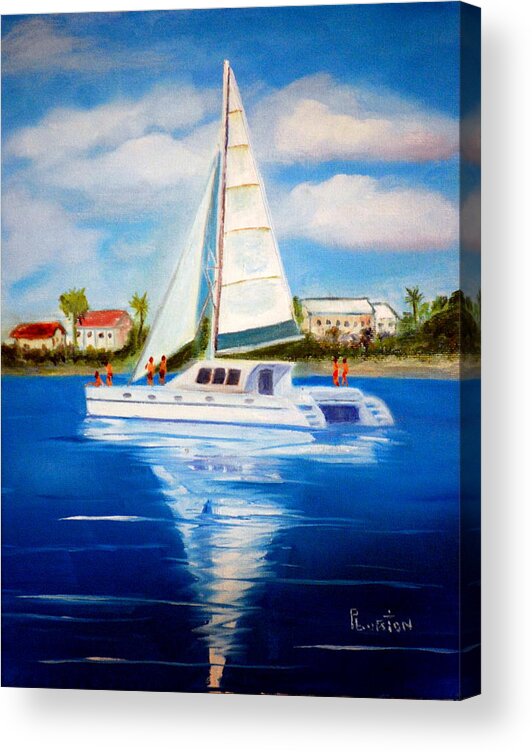 Sailing Acrylic Print featuring the painting Sailing Paradise Island Bahamas by Phil Burton