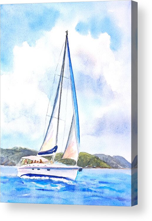 Nautical Acrylic Print featuring the painting Sailing the Islands 2 by Carlin Blahnik CarlinArtWatercolor