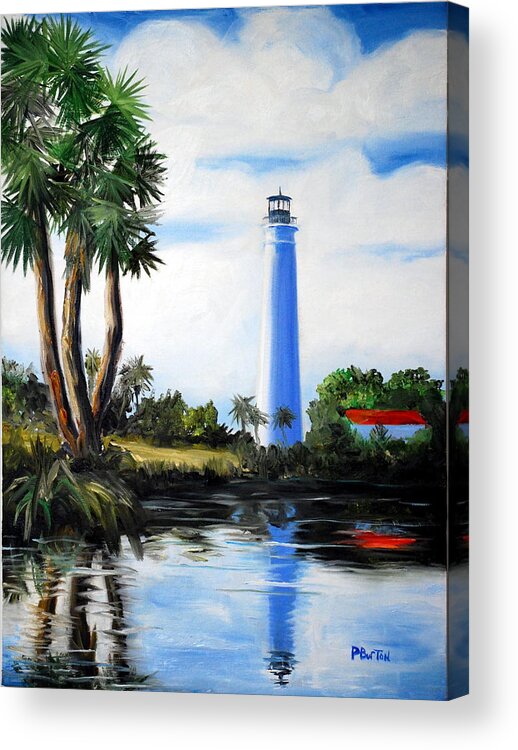 Light House Florida Saint Marks River Ocean Sea Palms Seacapes Acrylic Print featuring the painting Saint Marks River Light House by Phil Burton
