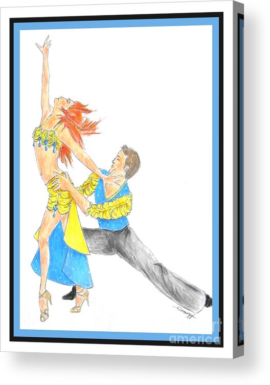Energy Acrylic Print featuring the drawing Samba - Portrait of 2 Samba Dancers by Jayne Somogy