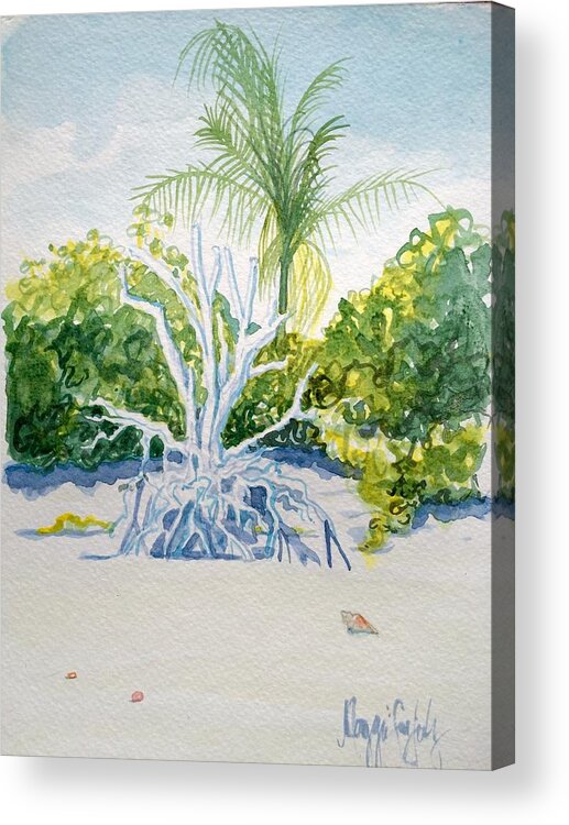 ️️sanibel Florida Beach Nature Beachhouse Coastal Tropical Palmtree Mangrove ️sanibel Island ️shells Acrylic Print featuring the painting Sanibel Lighthouse Stump by Maggii Sarfaty