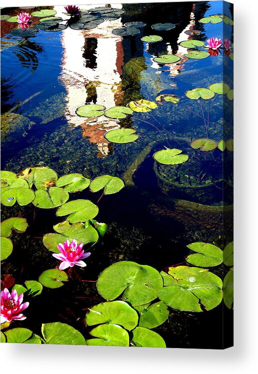 Lily Pad Acrylic Print featuring the photograph Santa Barbara Mission Fountain by Jeff Lowe