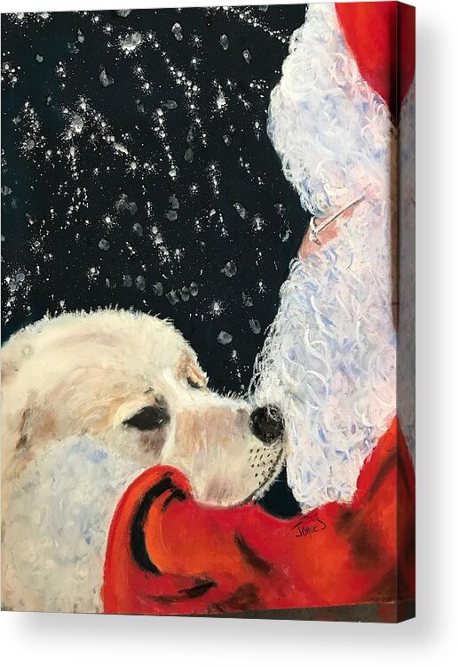 Santa Acrylic Print featuring the painting Santa loves dogs by Joyce Spencer