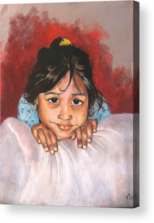 Portrait Acrylic Print featuring the drawing Saoni by Yxia Olivares