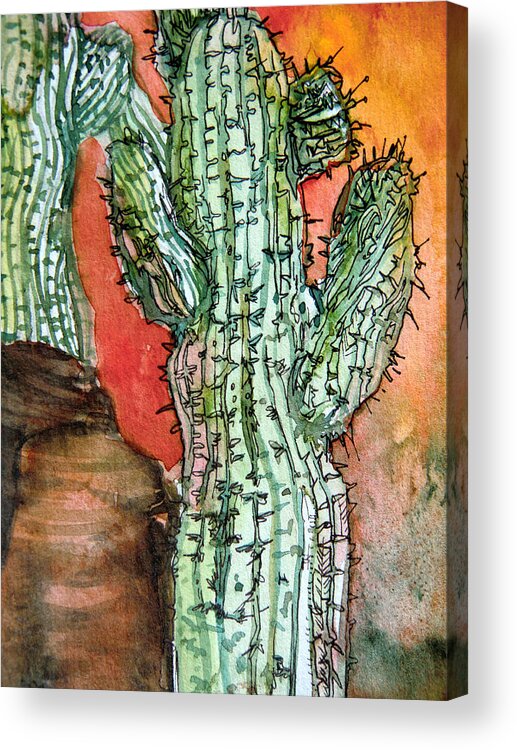 Cactus Acrylic Print featuring the painting Saquaros by Mindy Newman