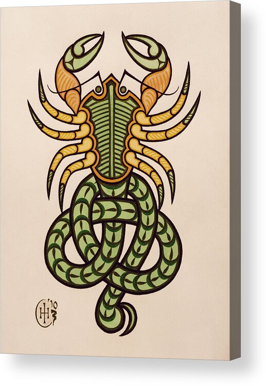 Celtic Zodiac Scorpio Scorpion Knotwork Acrylic Print featuring the painting Scorpio by Ian Herriott