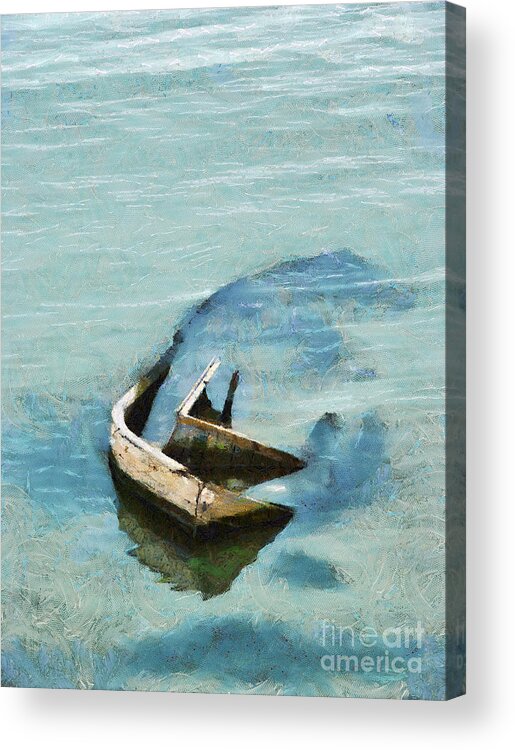 Painting Acrylic Print featuring the painting Sea and boat by Dimitar Hristov