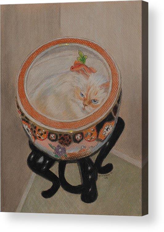 Cat Acrylic Print featuring the drawing Shakespeare in a Chinese Fishbowl by Quwatha Valentine