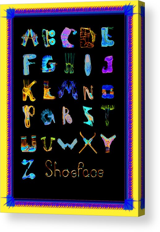Alphabet Acrylic Print featuring the drawing Shoeface by Shelley Myers