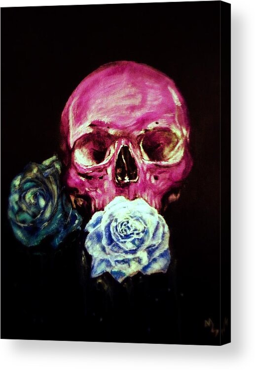 Skull Acrylic Print featuring the painting Skull and Flowers by Melissa Stapley
