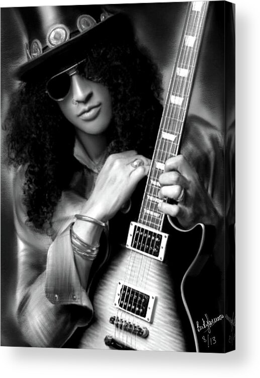 Musician Acrylic Print featuring the drawing Slash from Guns N Roses by Becky Herrera