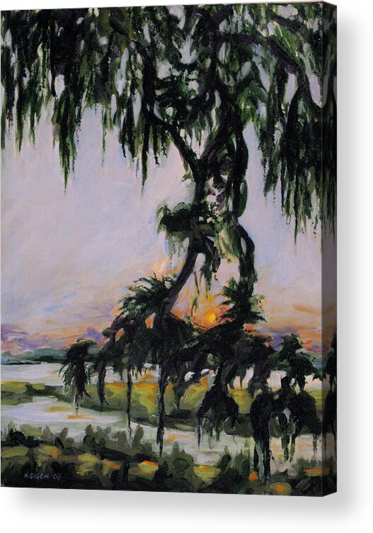 Natalie Eisen Acrylic Print featuring the painting Spanish Moss Sunset by Outre Art Natalie Eisen