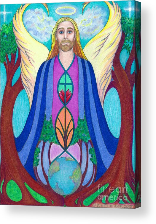Figurative Acrylic Print featuring the drawing Spirit Guide Sananda by Debra Hitchcock