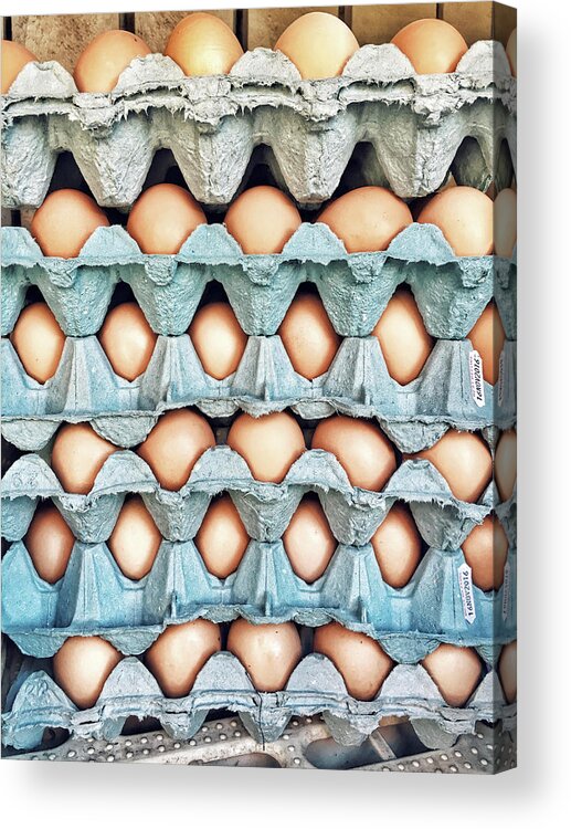 Egg Boxes Acrylic Print featuring the photograph Stacked Egg Boxes by Tom Gowanlock