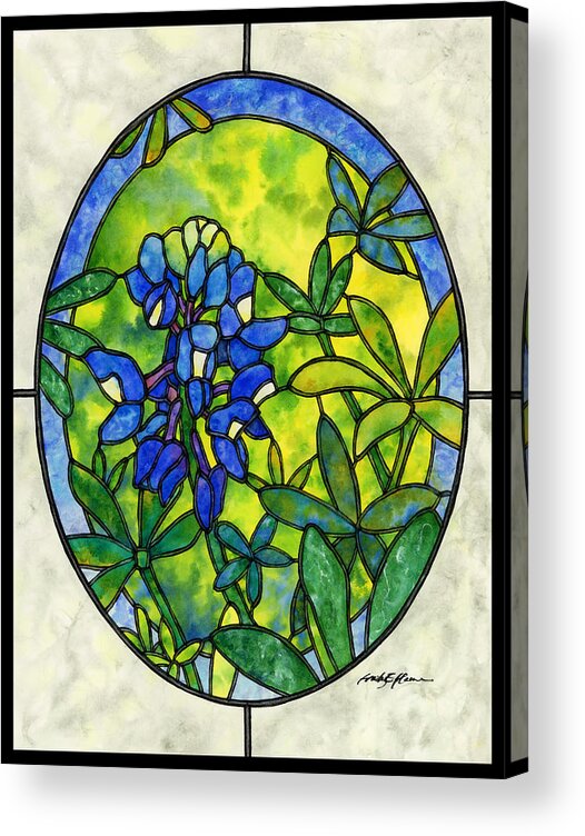 Stained Glass Acrylic Print featuring the painting Stained Glass Bluebonnet by Hailey E Herrera