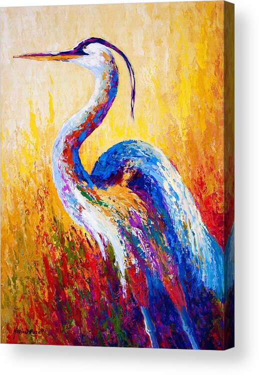 Heron Acrylic Print featuring the painting Steady Gaze - Great Blue Heron by Marion Rose