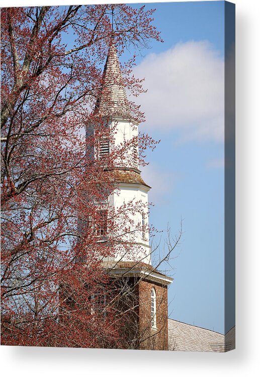 Colonial Williamsburg Acrylic Print featuring the photograph Steeple of Bruton Parish in Spring by Rachel Morrison