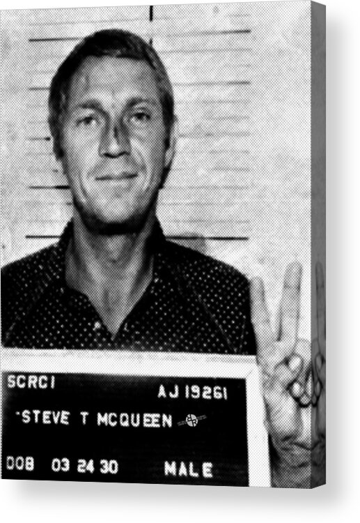 Steven Acrylic Print featuring the photograph Steve McQueen Mug Shot Vertical by Tony Rubino