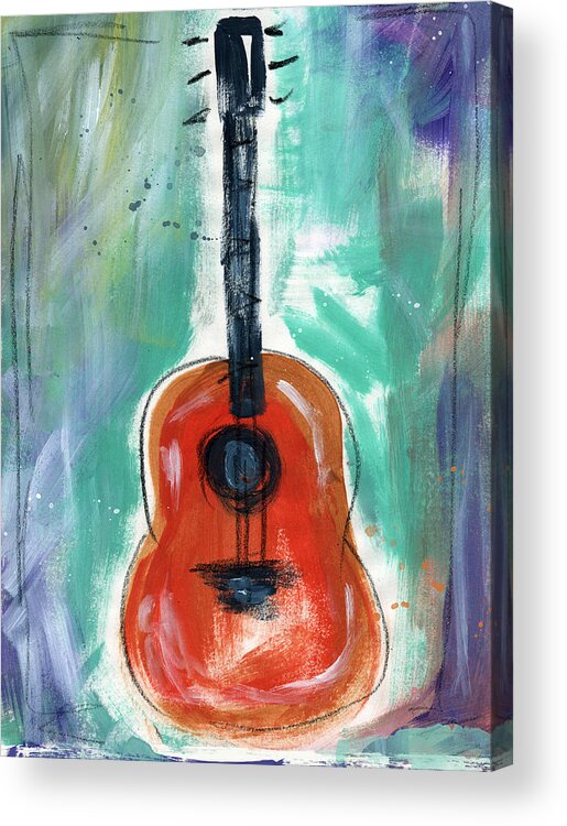 Guitar Acrylic Print featuring the painting Storyteller's Guitar by Linda Woods