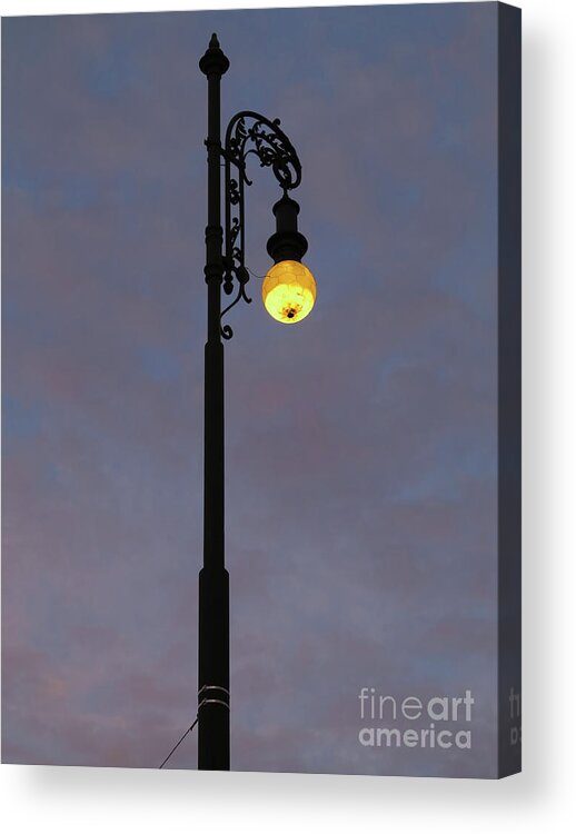 Shining Acrylic Print featuring the photograph Street lamp shining at dusk by Michal Boubin
