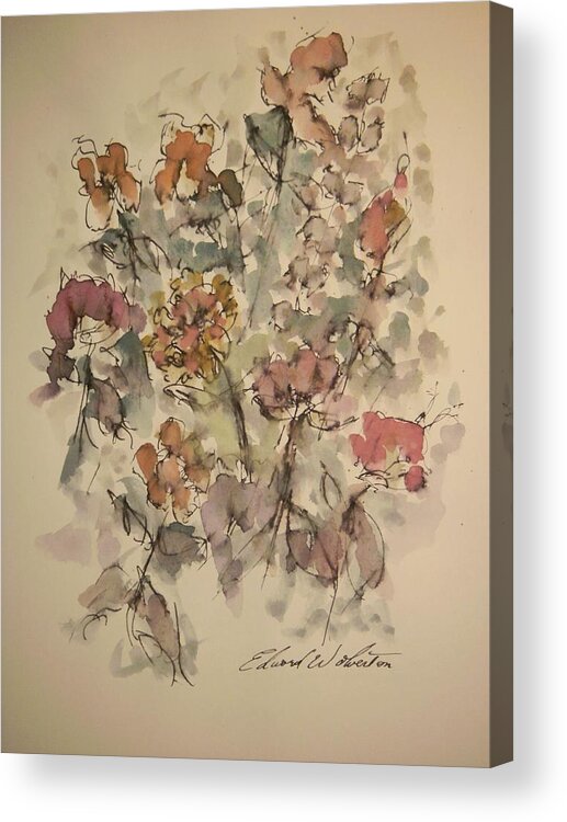 Floral Acrylic Print featuring the painting Study Of Flowers W by Edward Wolverton