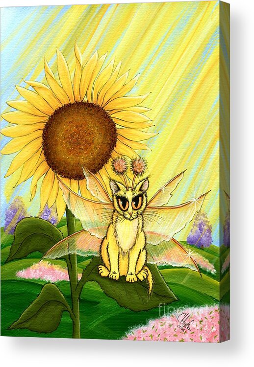 Summer Acrylic Print featuring the painting Summer Sunshine Fairy Cat by Carrie Hawks