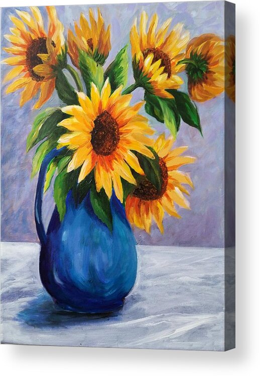 Sunflowers Acrylic Print featuring the painting Sunflowers in Bloom by Rosie Sherman