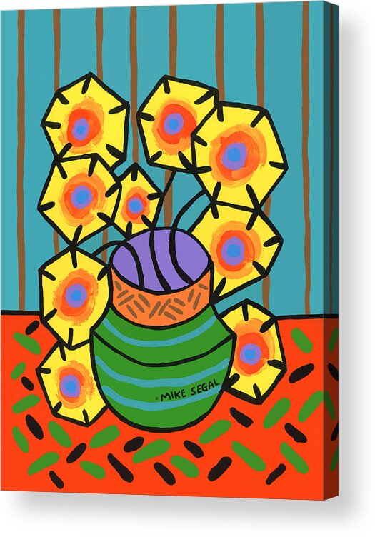 Sunflowers Acrylic Print featuring the painting Sunflowers by Mike Segal