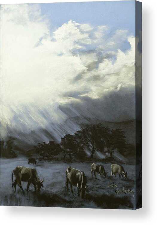 Cows Acrylic Print featuring the drawing Grazing in Casanare by Jordan Henderson